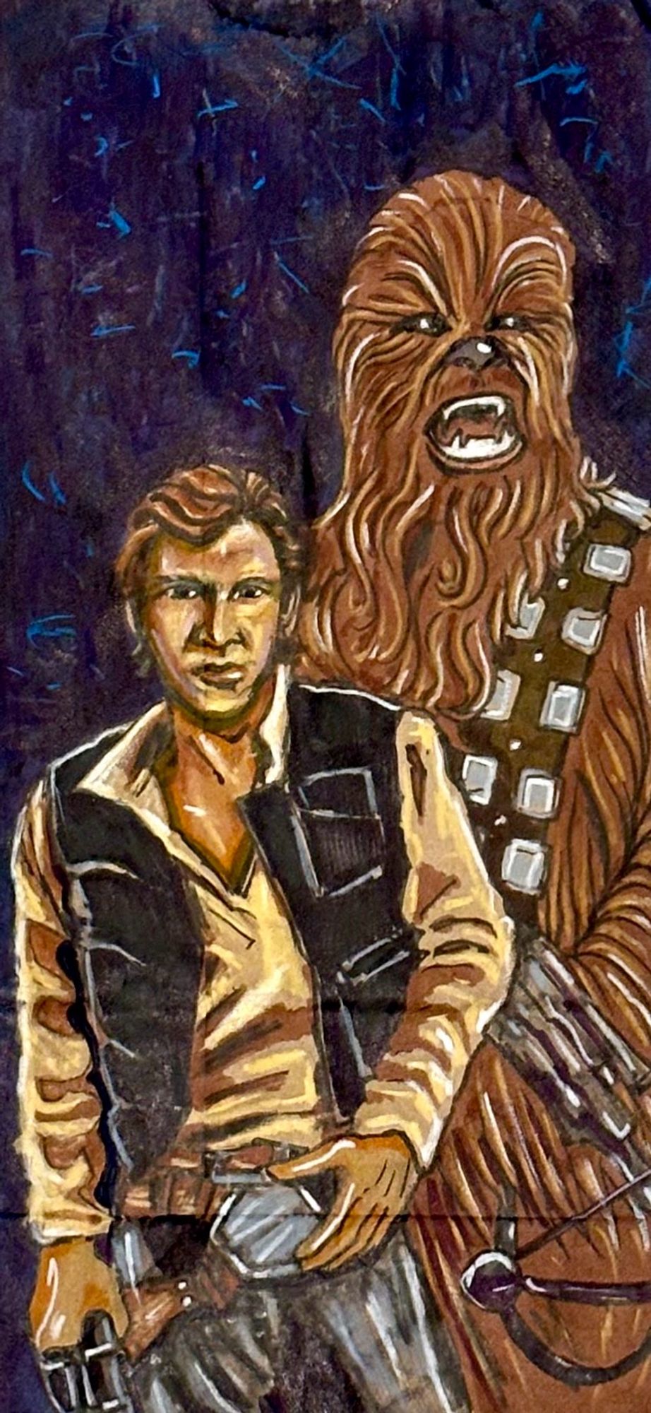 Illustration of Han Solo and Chewbacca on a brown paper bag