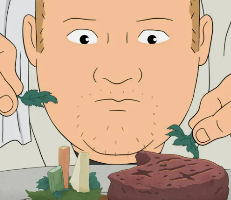 Bobby Hill zhuzhing up a plate
