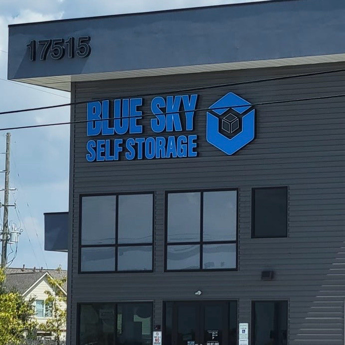 Photograph of a self storage business called “Blue Sky Self Storage”