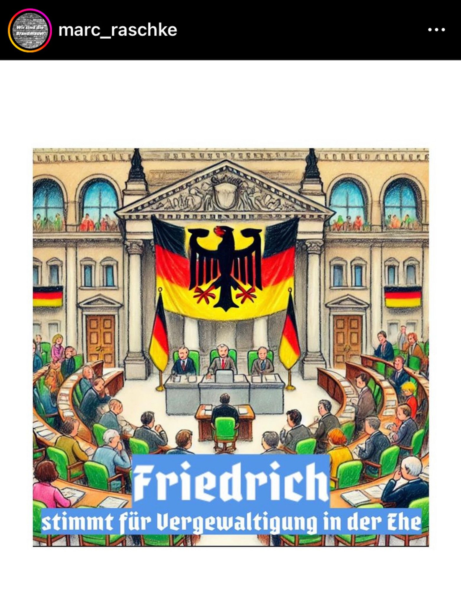 Marc_raschke  auf Instagram zeigt das Kinderbuch: Friedrich stimmt für Vergewaltigung in der Ehe