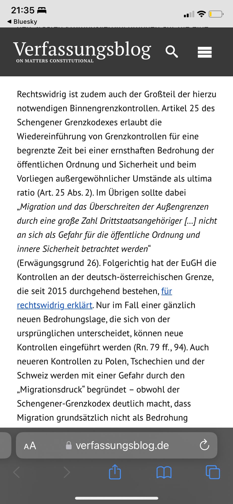 Erklärung zur Illegalität der Grenzkontrollen von Verfassungsblog.de