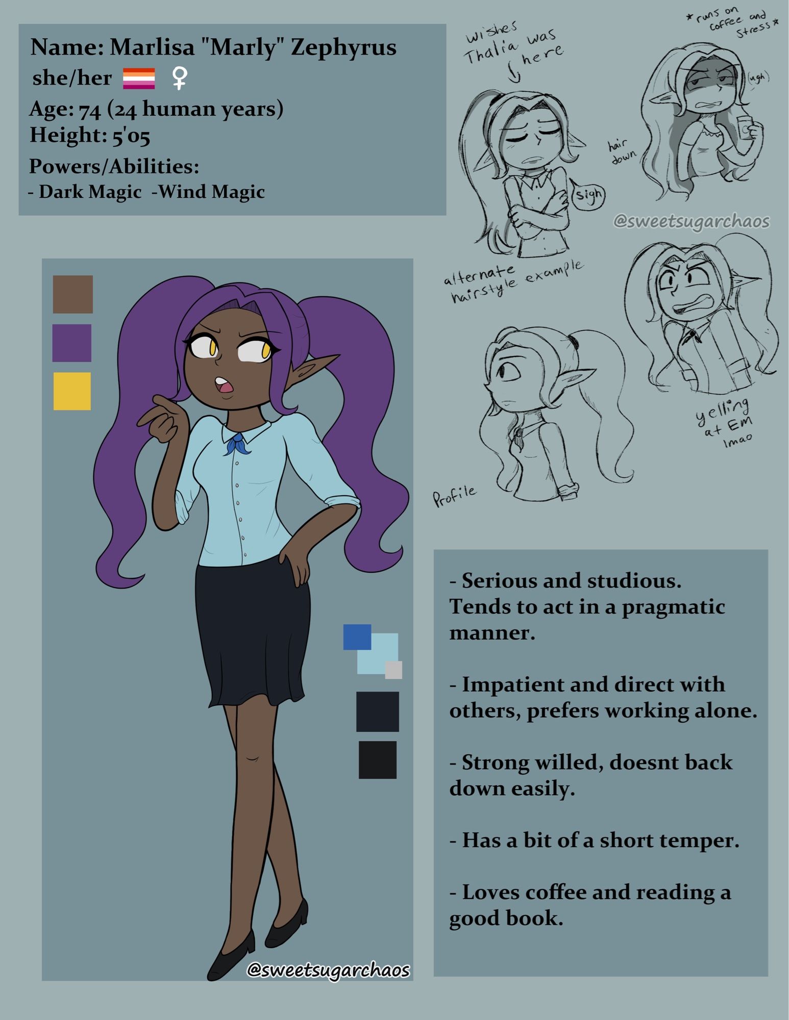 character reference sheet of my OC Marly.