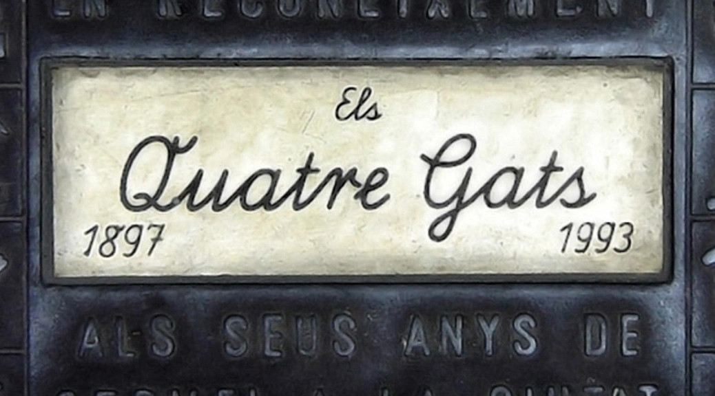 Els Quatre Gats (Catalan for 'The Four Cats'; pronounced [əls ˈkwatɾə ˈɣats]) is a café in Barcelona, Catalonia, Spain, that famously became a popular meeting place for renowned artists throughout the modernist period in Catalonia, known as Modernisme. The café opened on 12 June 1897 in the celebrated Casa Martí, and served as a hostel, bar and cabaret until it eventually became a central meeting point for Barcelona's most prominent modernist figures, such as Pablo Picasso and Ramon Casas i Carbó. The bar closed due to financial difficulties in June 1903, but was reopened and eventually restored to its original condition in 1989.