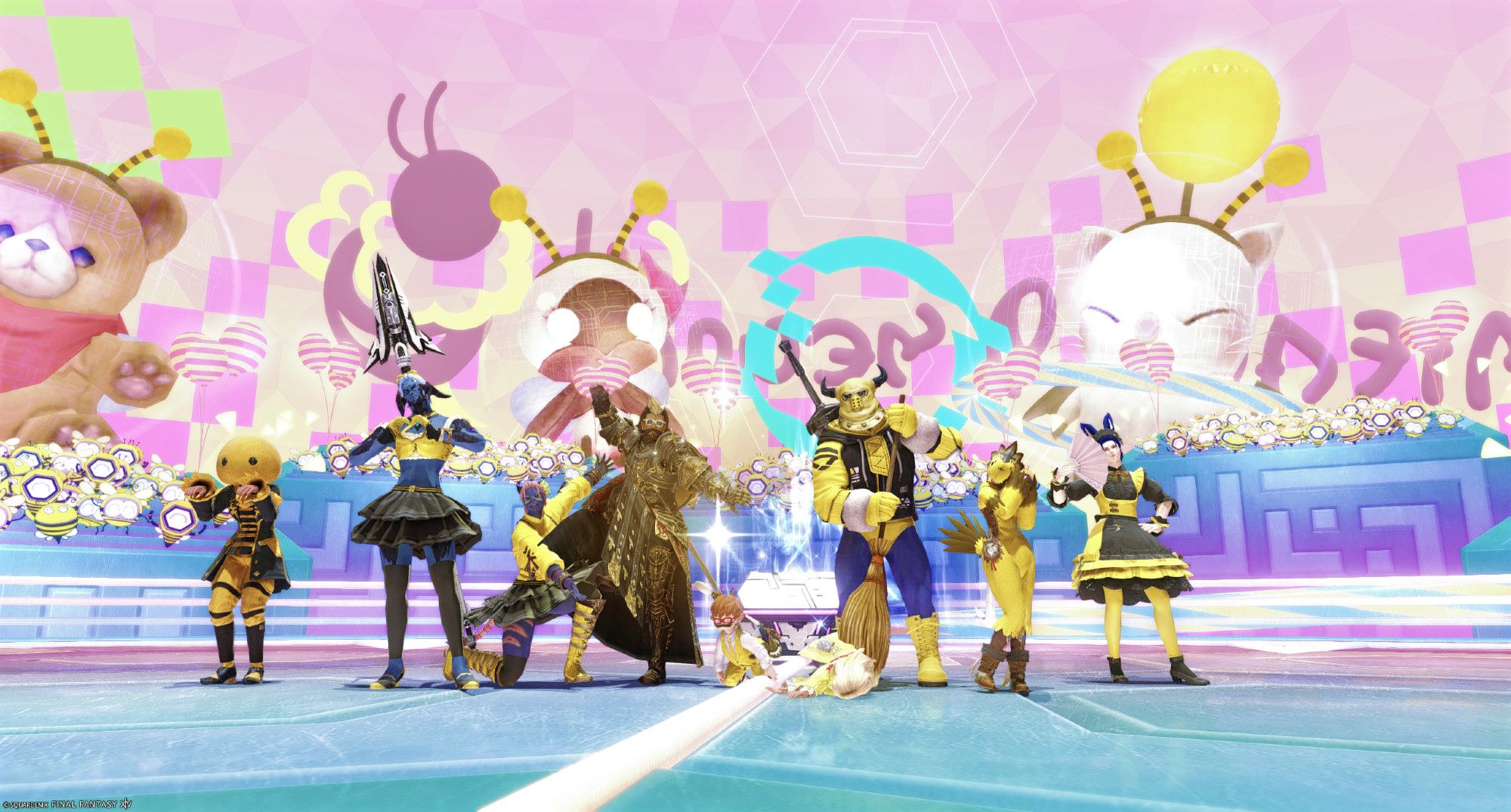 My friends and I standing triumphantly at the end of M2S from FFXIV.