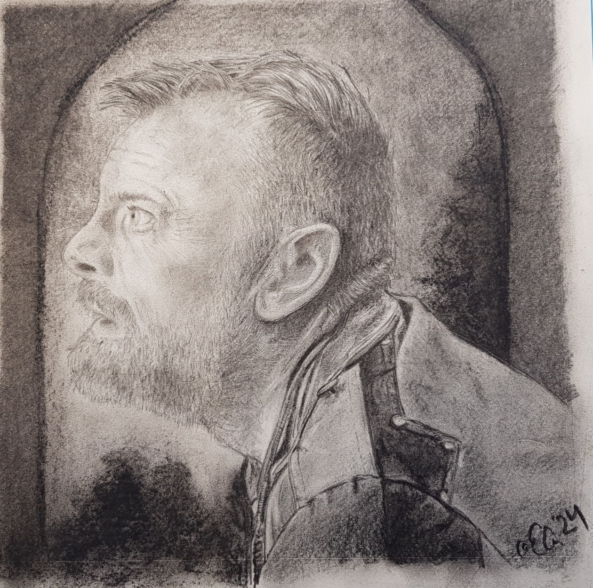 Bleistiiftzeichnung / Portrait Sam Vimes aus The Watch, dargestellt von Richard Dormer