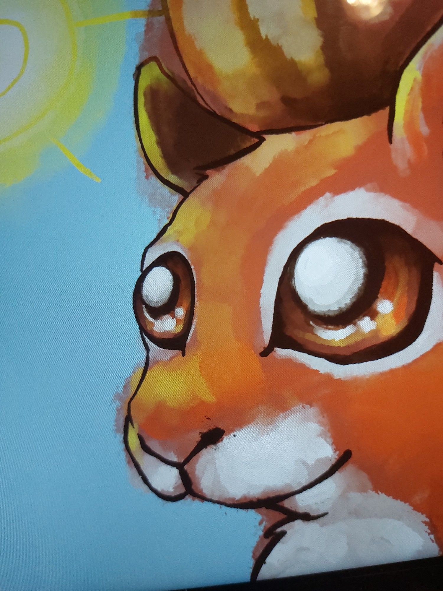 digital painting in progress, a close-up of a squirrels face