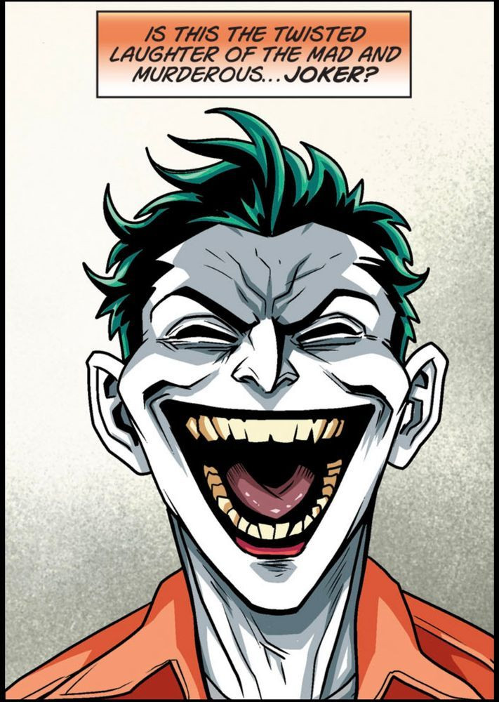 In prison-orange, the Joker is laughing. Narration: "Is this the twisted laughter of the mad and murderous....JOKER?"