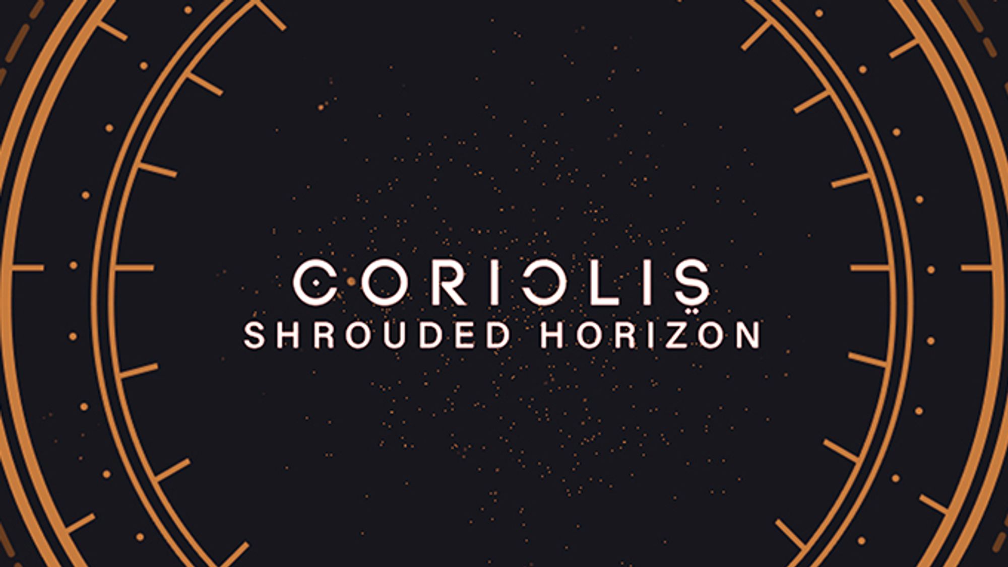 Titelcard of the Stream series
The title reads Coriolis Shrouded Horizon on a dark blue purpleish background with golden stars, art deco enspired circles and dots that look lika a visor or compass circling around the title