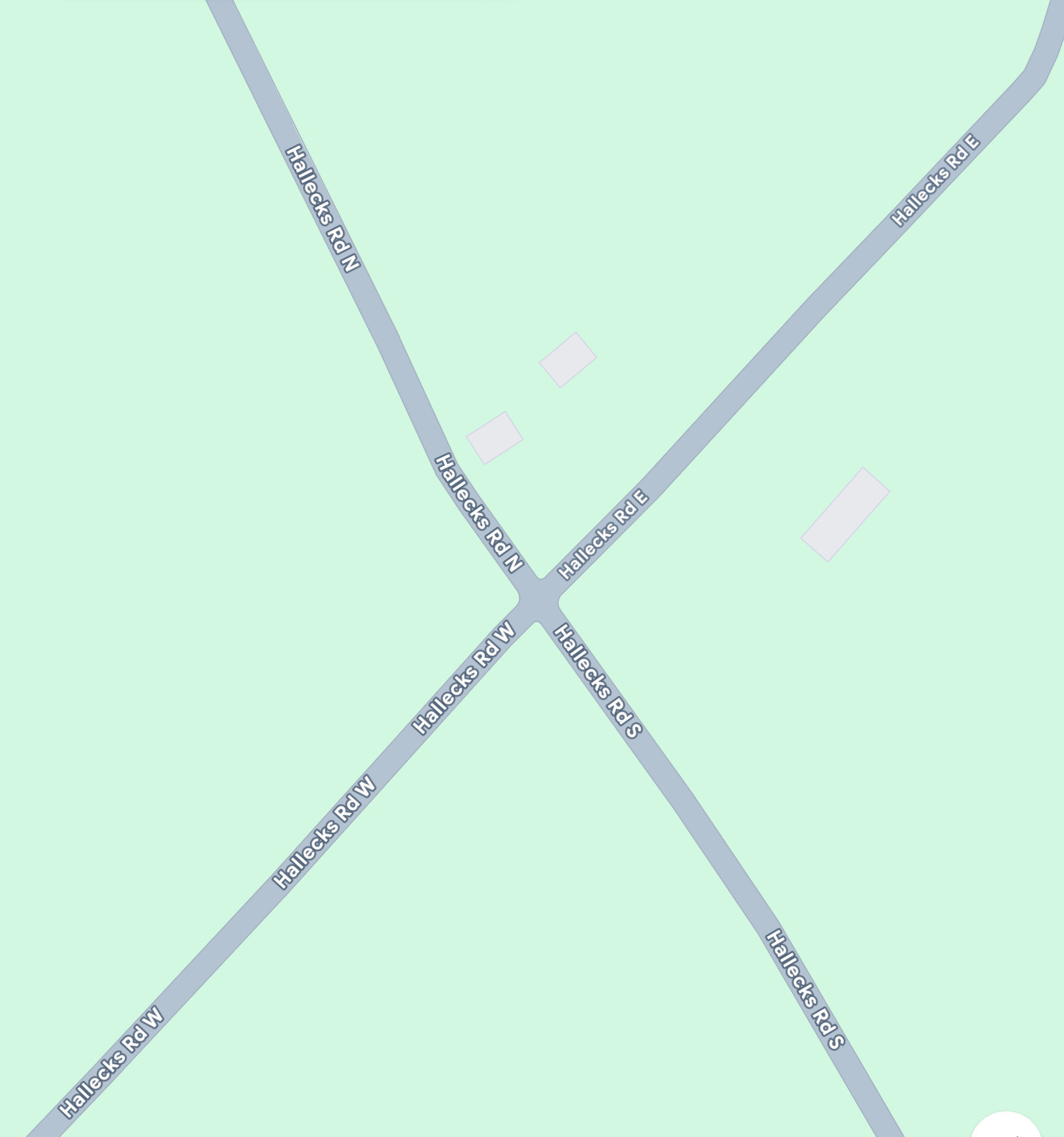 The baffling crossroads where Hallecks Rd N meets Hallecks Rd S meets Hallecks Rd W meets Hallecks Rd E, west of Brockville.