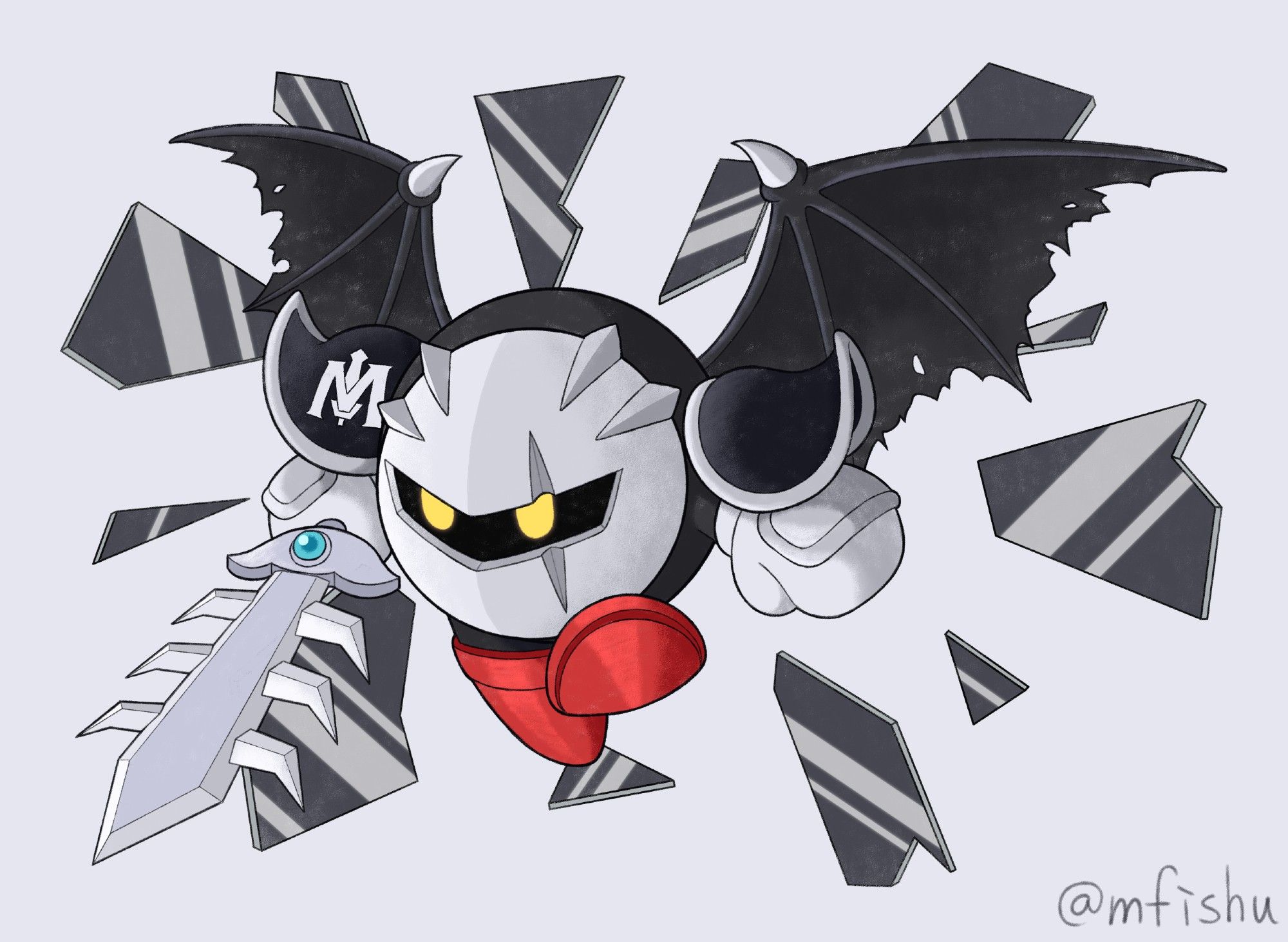 A drawing of Dark Meta Knight from the Kirby series.