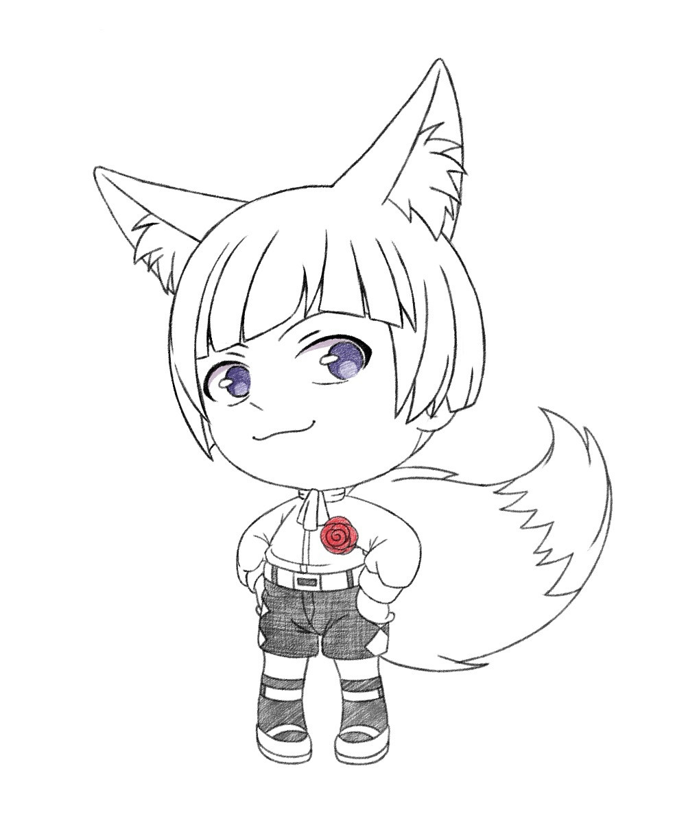 A drawing of Lorenz from Fire Emblem Three Houses with fox ears/tail.