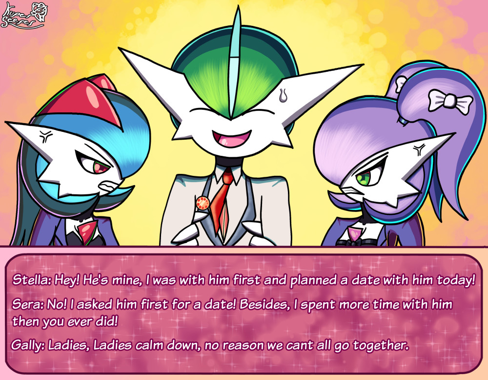 Gift to my friend Gally for his birthday earlier. #gardevoir #gallade #pokemon #date #sirgallade #gally #sera #stella #male #female #tie, #suit #dating_sim #kuperseeper