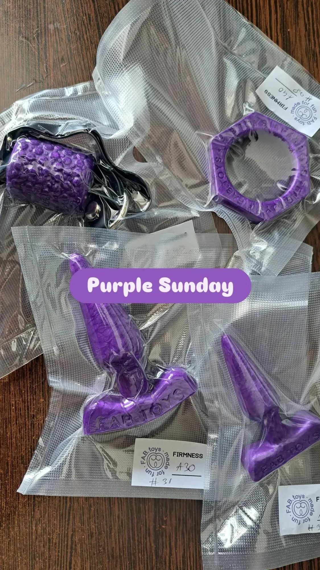 purple silicone toys - drool gag, butt plugs, nutring (c-ring)