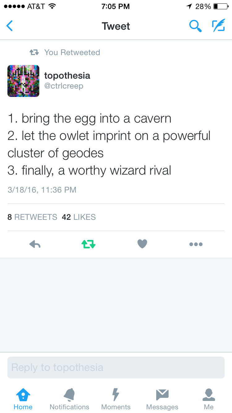 You must allow the owlet to imprint on a powerful cluster of geodes in order to hatch a worthy wizard rival