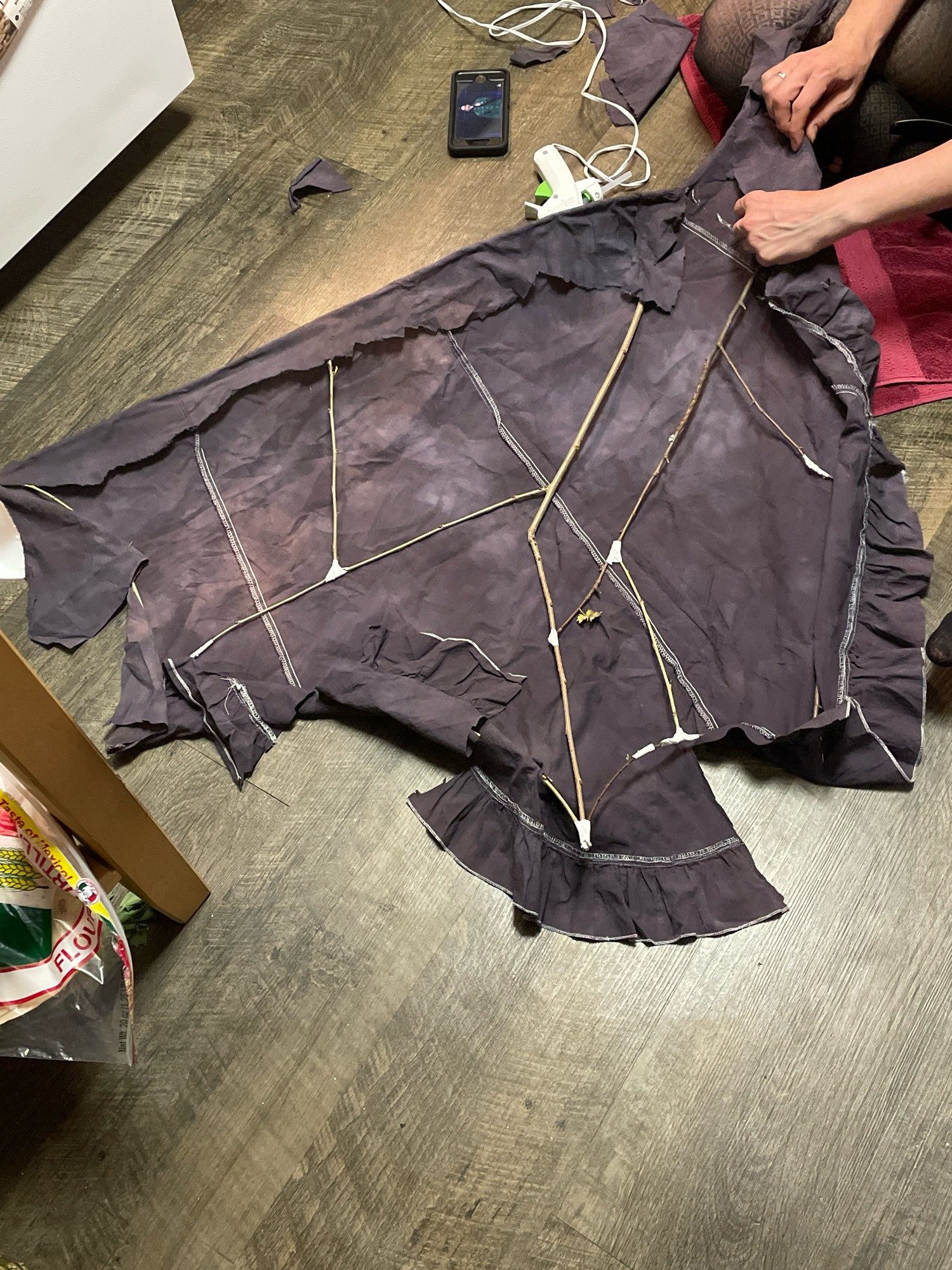 Making vampire bat wings for a yard decoration