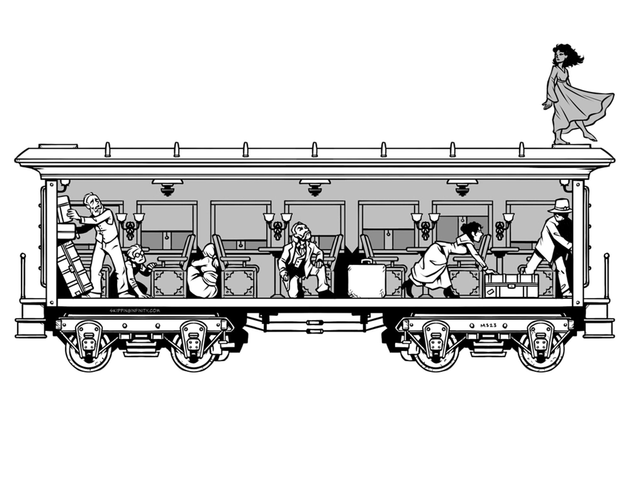 Train car map for 321 Action Games' Sunrise Limited adventure.