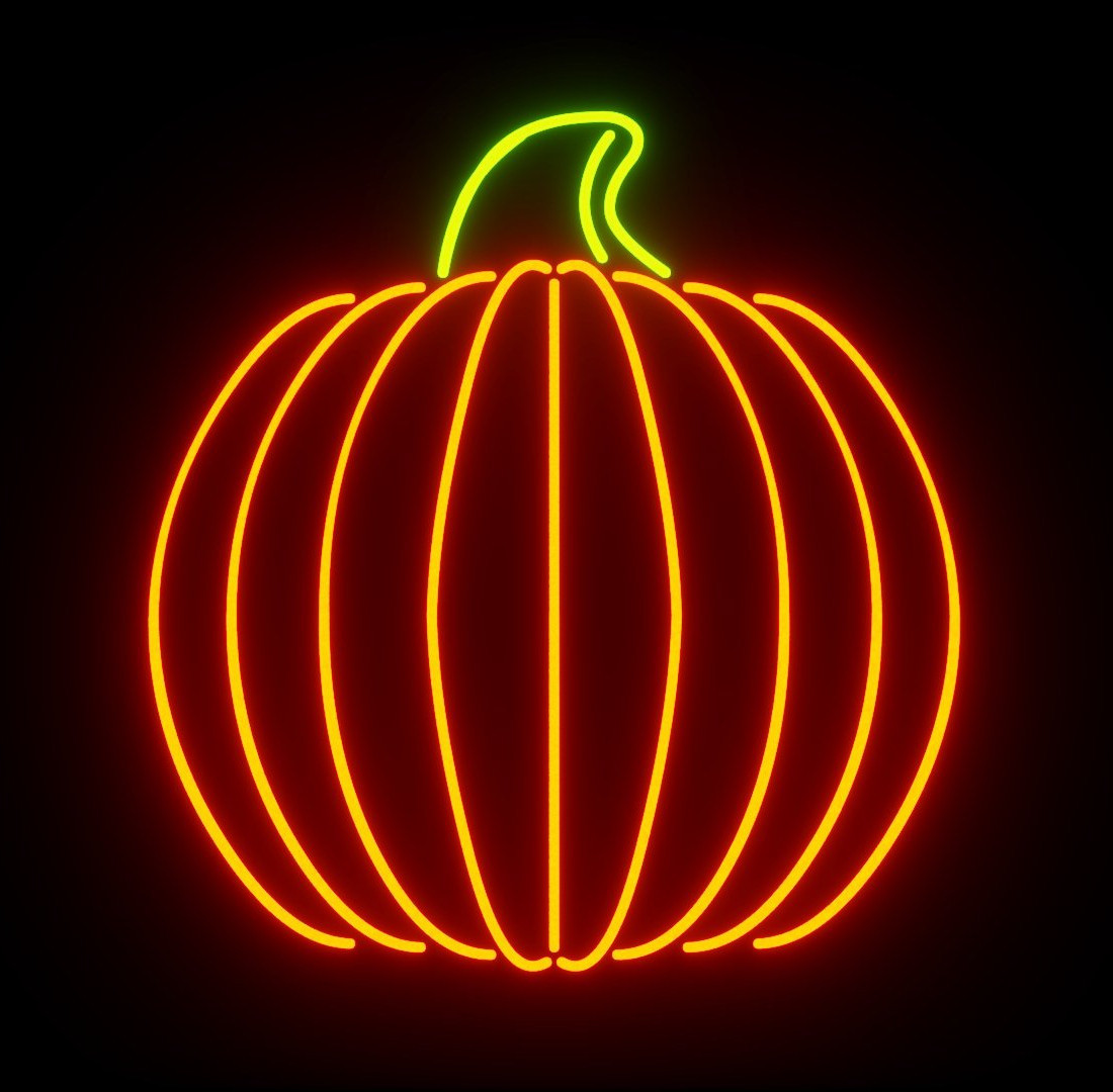 A pumpkin in a neon style against a black background, made in Dreams.