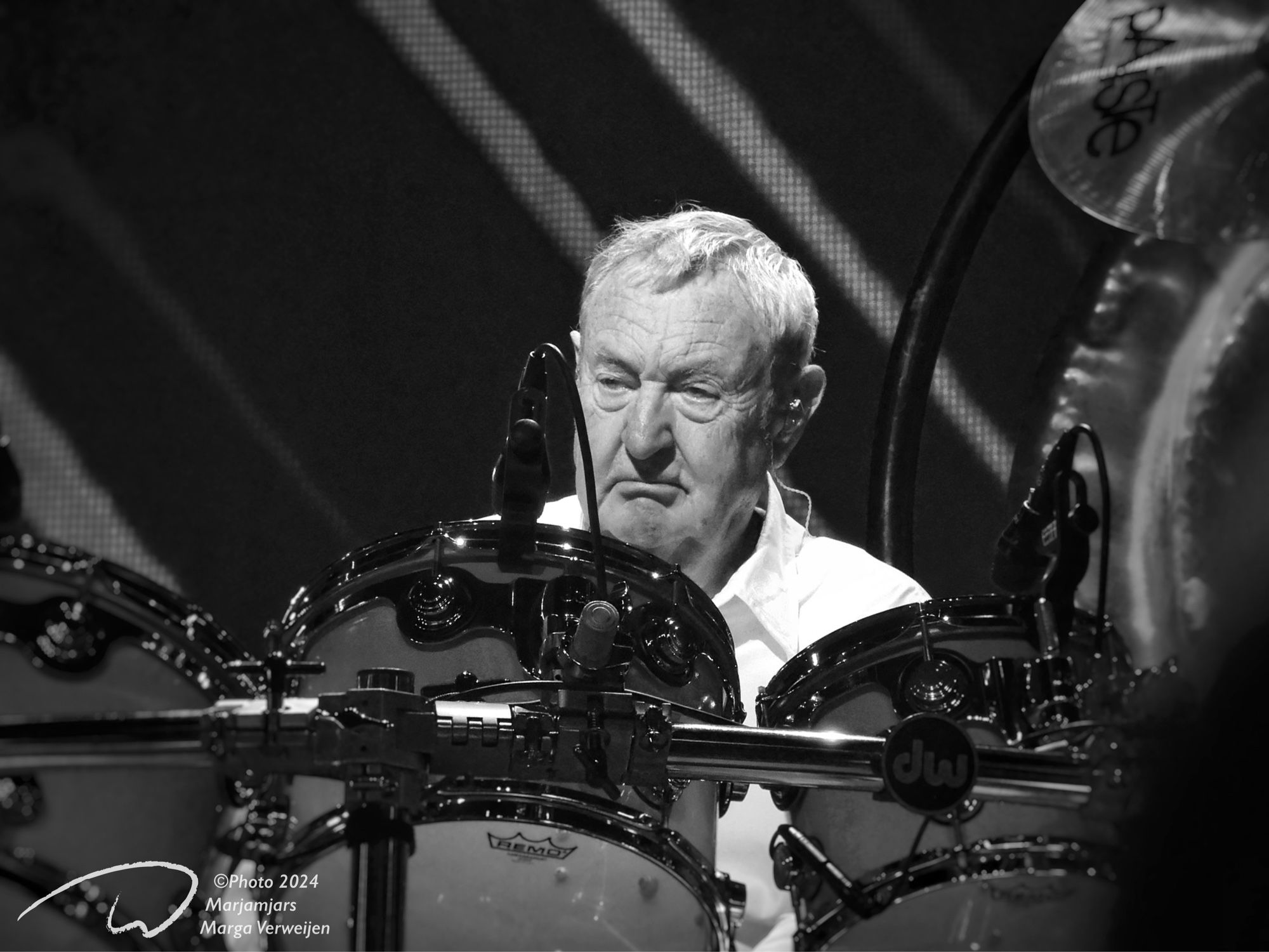 Close up shot of former Pink Floyd drummer Nick Mason performing in Utrecht, The Netherlands.