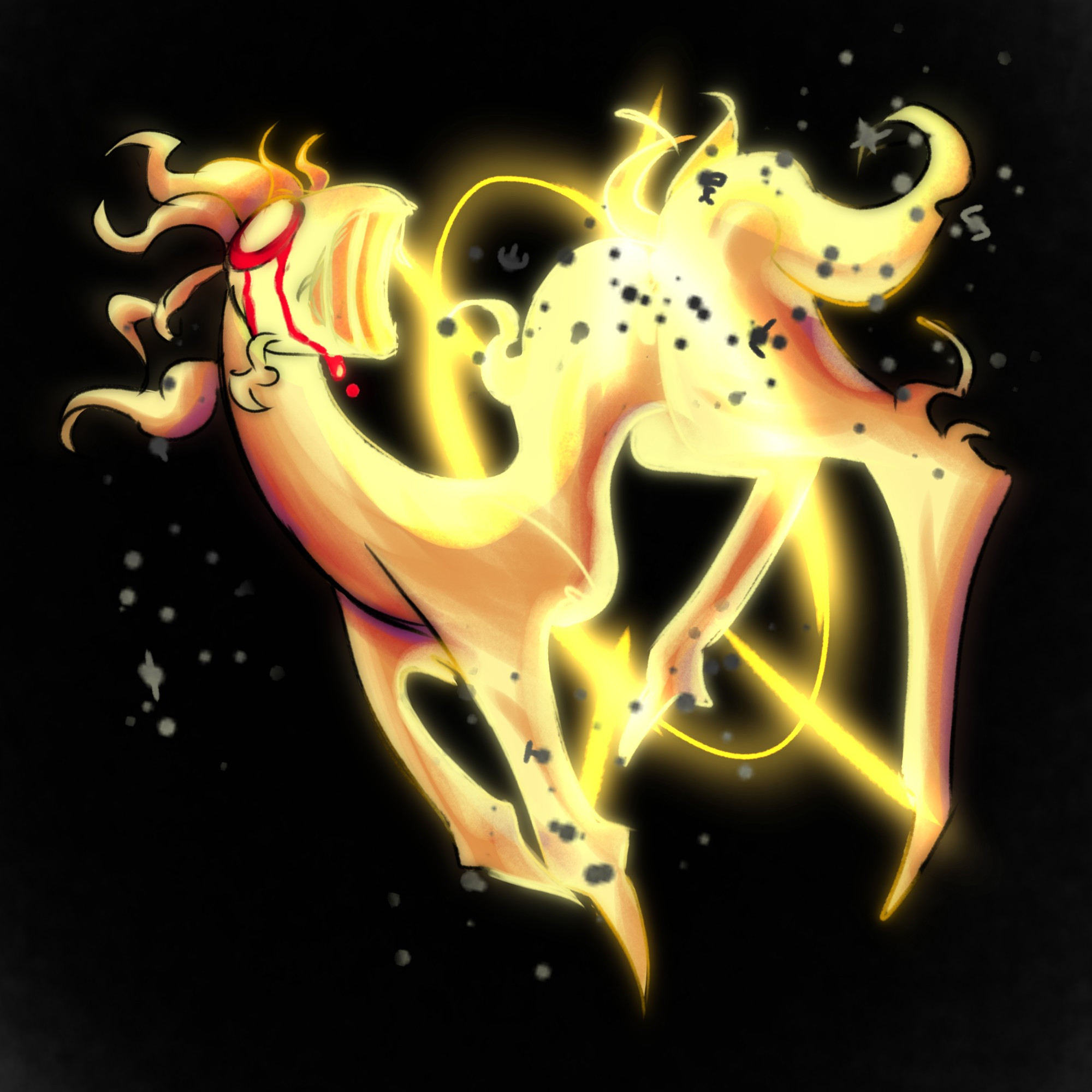 Digital art of a creature resembling the beta version of Arceus, the Alpha Pokémon.