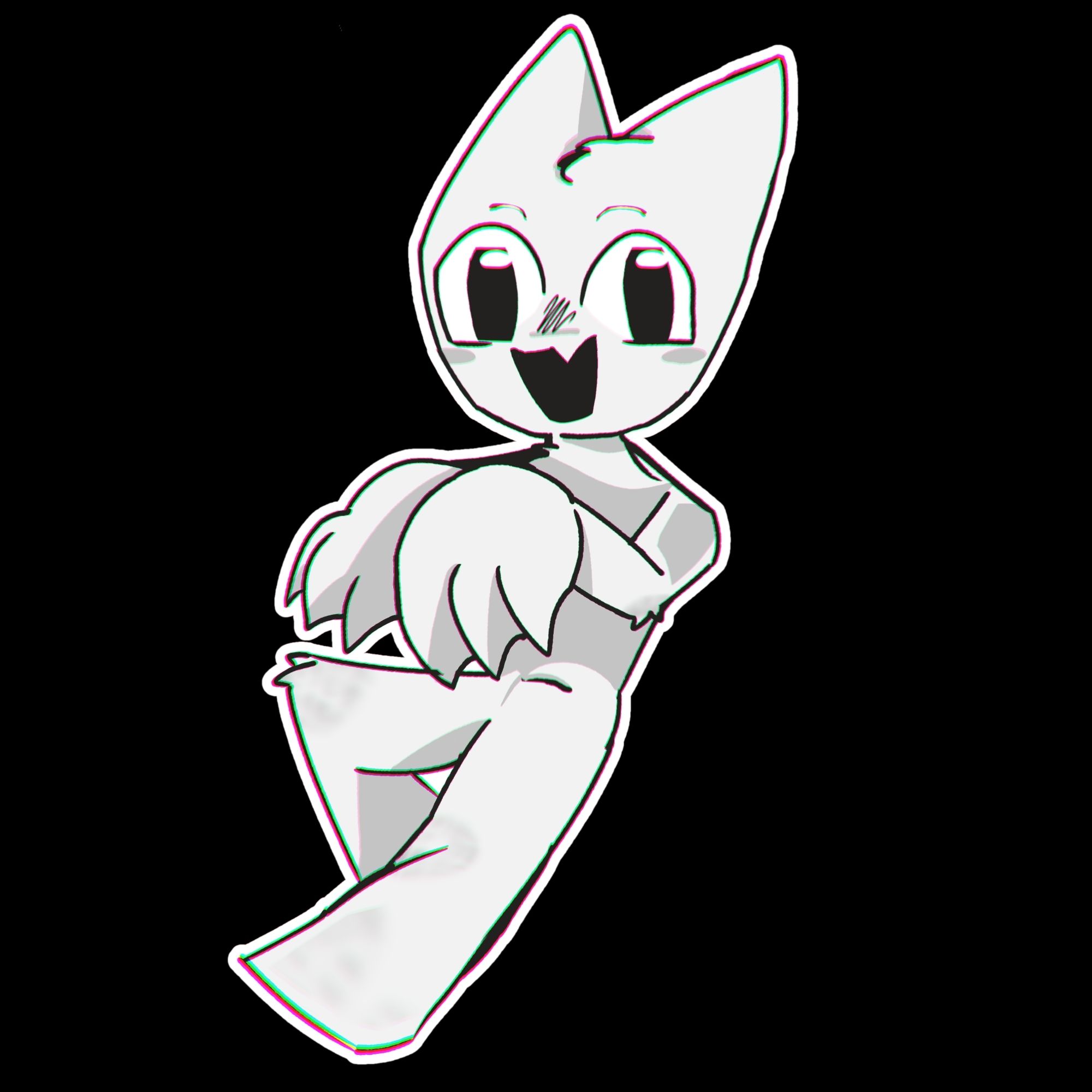 A drawing of Femtanyl's cat mascot, Token. Token is a white cat with large clawed paws and cartoon proportions.