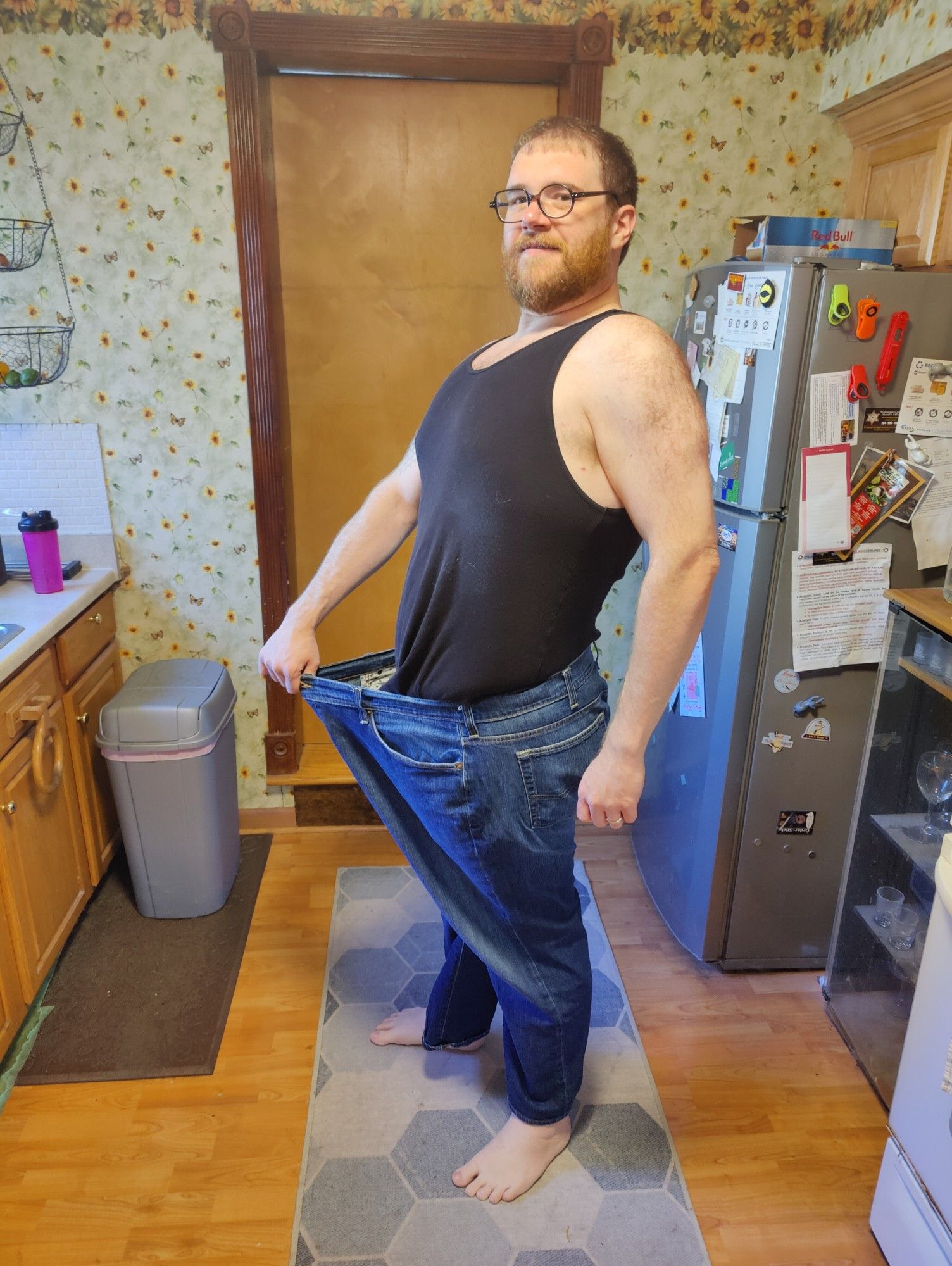 Me wearing an old pair of jeans from when I was fatter and pulling the waistband way out like that Subway pedophile guy used to do