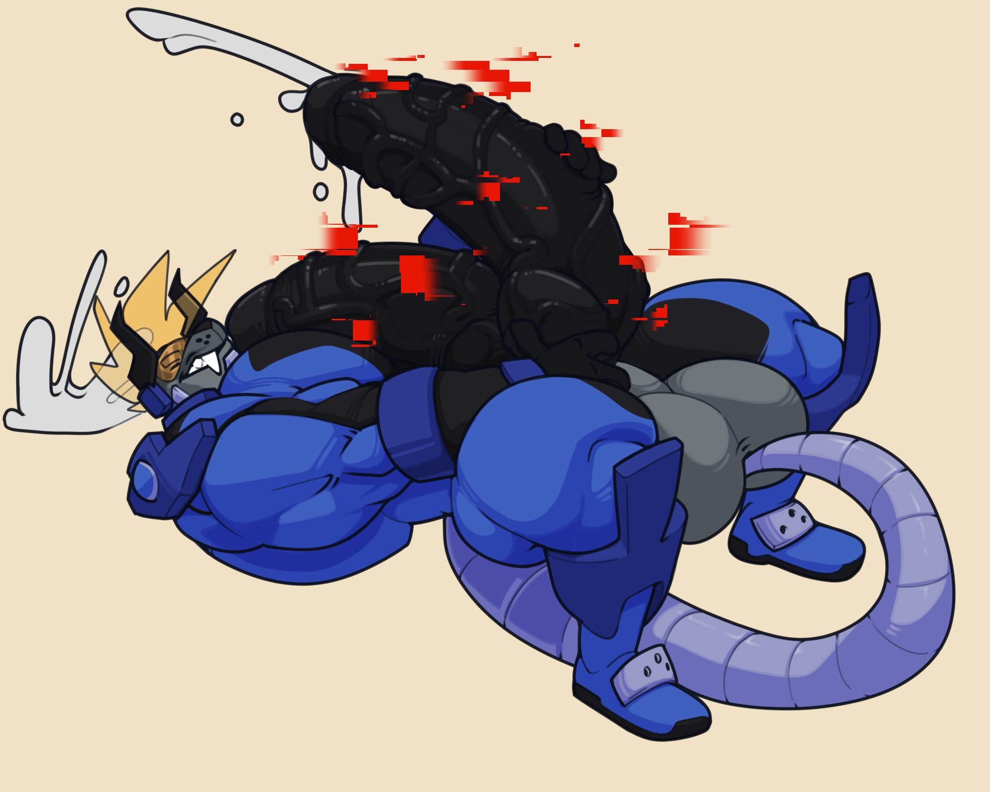 DD.exe laying on his back as his two hyper dongs shoot out cum, with various red error glitches surrounding them.

DDArtTag