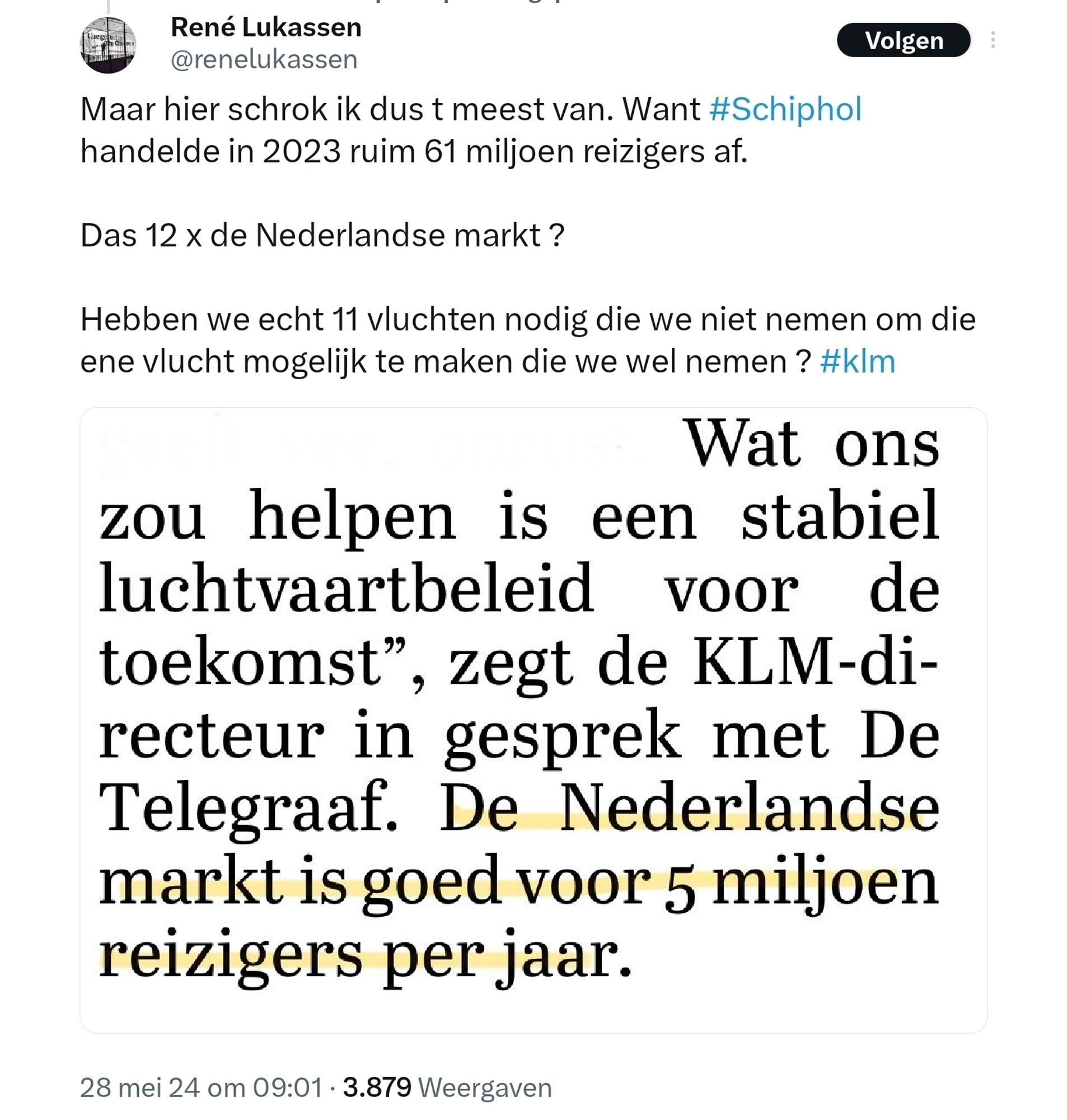 Screenshot van de tweet waar de link heen gaat