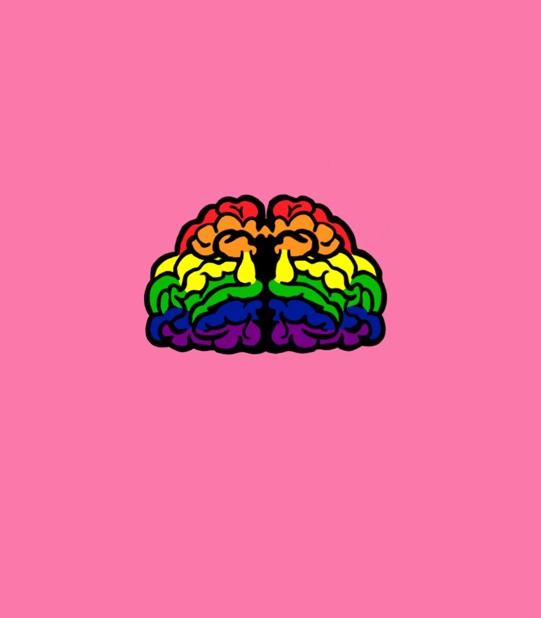 A digital drawing of a brain that is rainbow colored in honor of Pride month!