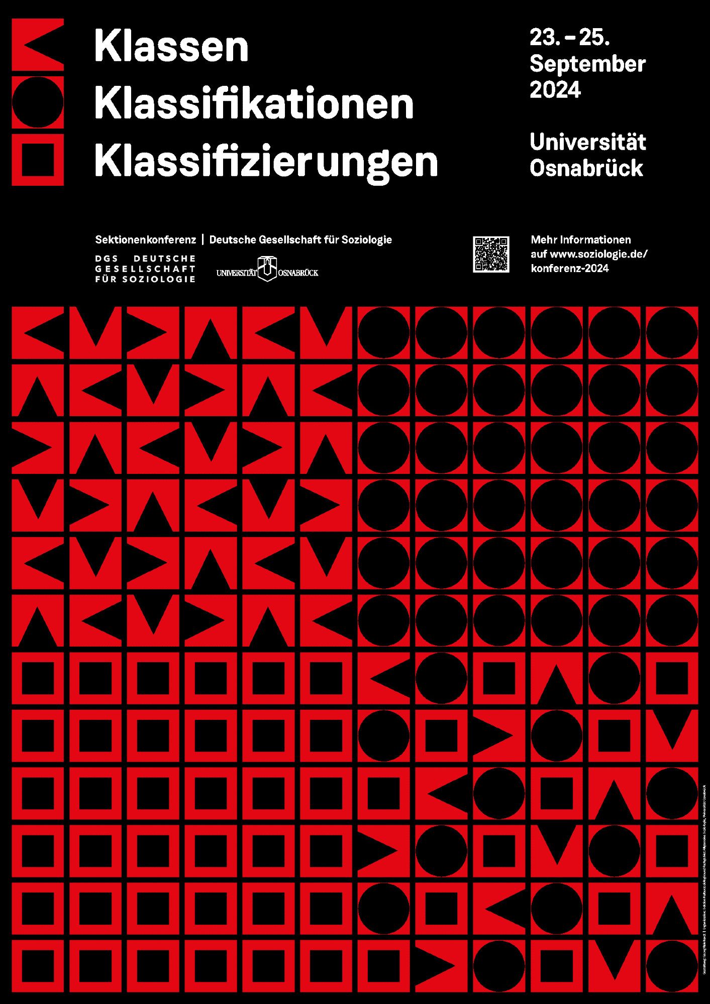 Auf dem Bild ist das Plakat der DGS-Konferenz "Klassen, Klassifikationen, Klassifizierungen" zu sehen, die vom 23.-25.09. in Osnabrück stattfindet.