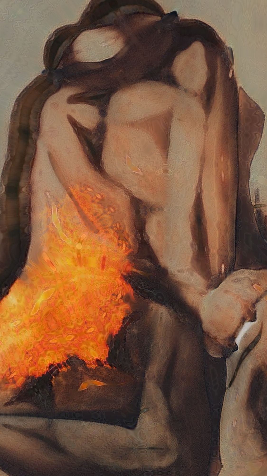 Our nakedness meets the flame. We still seek to know the next event, whether by fire or the casting of bones, or now by algorithms and models trained on all of human knowledge. @ExpandedArt