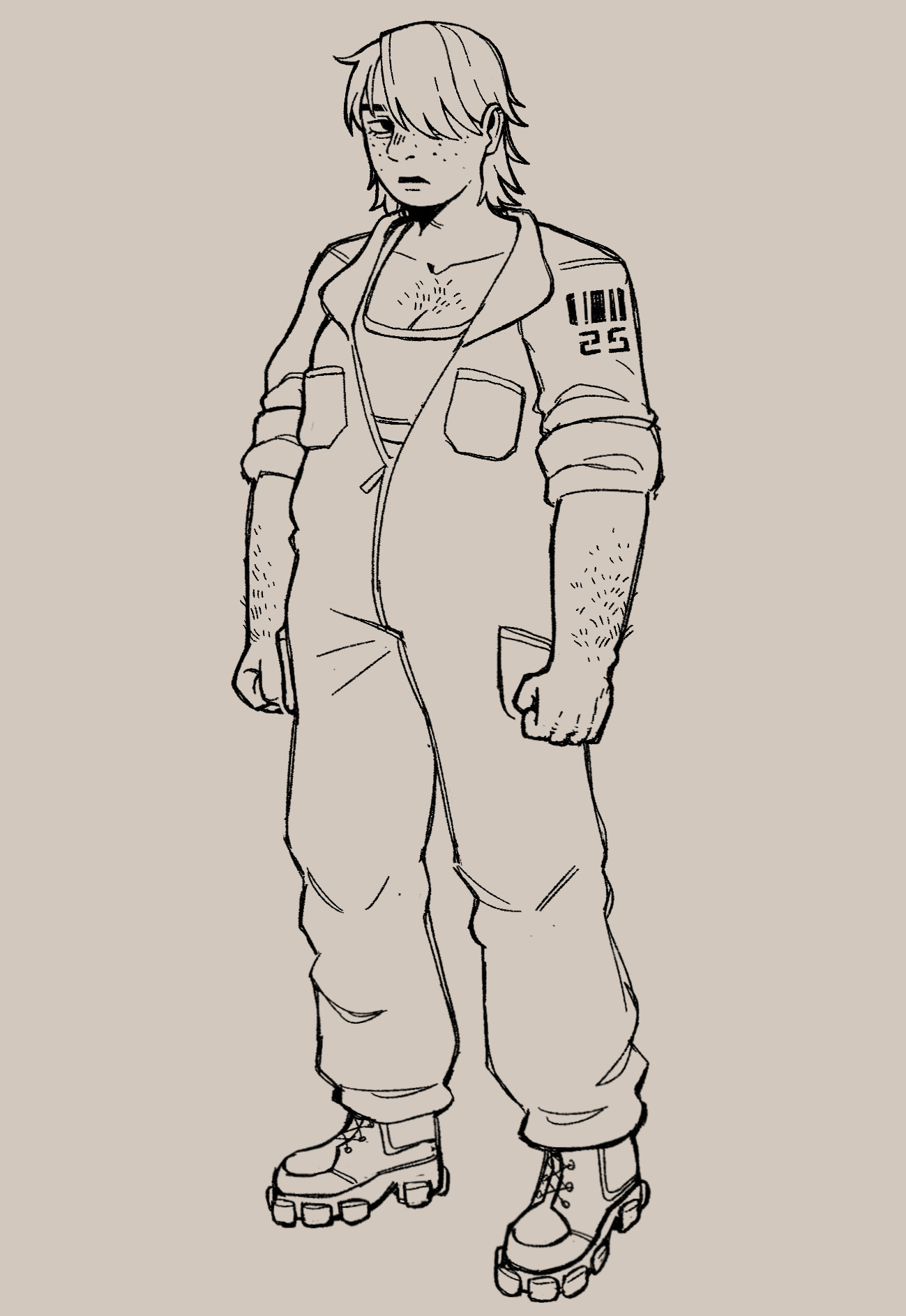 Digital line drawing of a female prisoner.