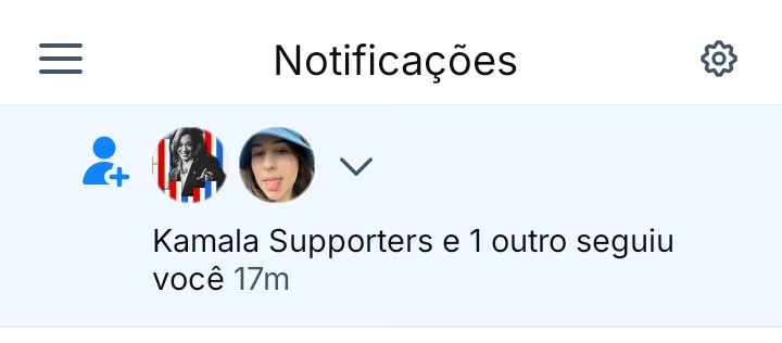 print da aba de notificações do Bluesky que diz: "apoiadores da kamala e um outro seguiu você há dezessete minutos"