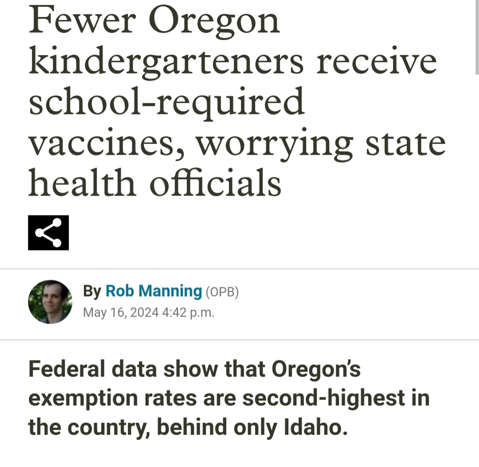 fewer oregon kindergarteners receive school-required vaccines, worrying state health officials