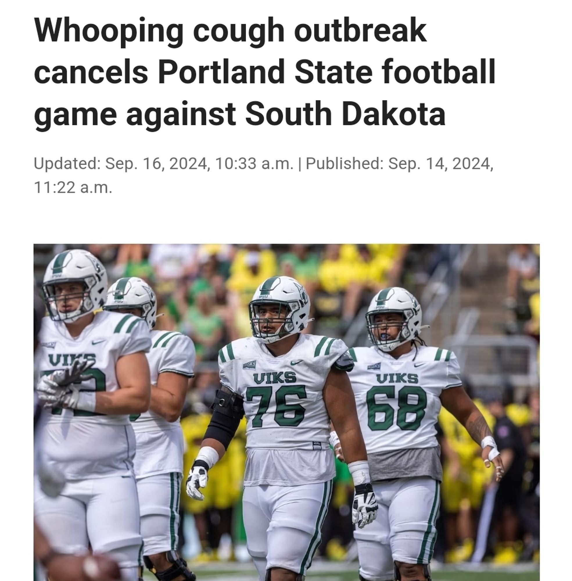 whooping cough outbreak cancels portland state football game against south dakota