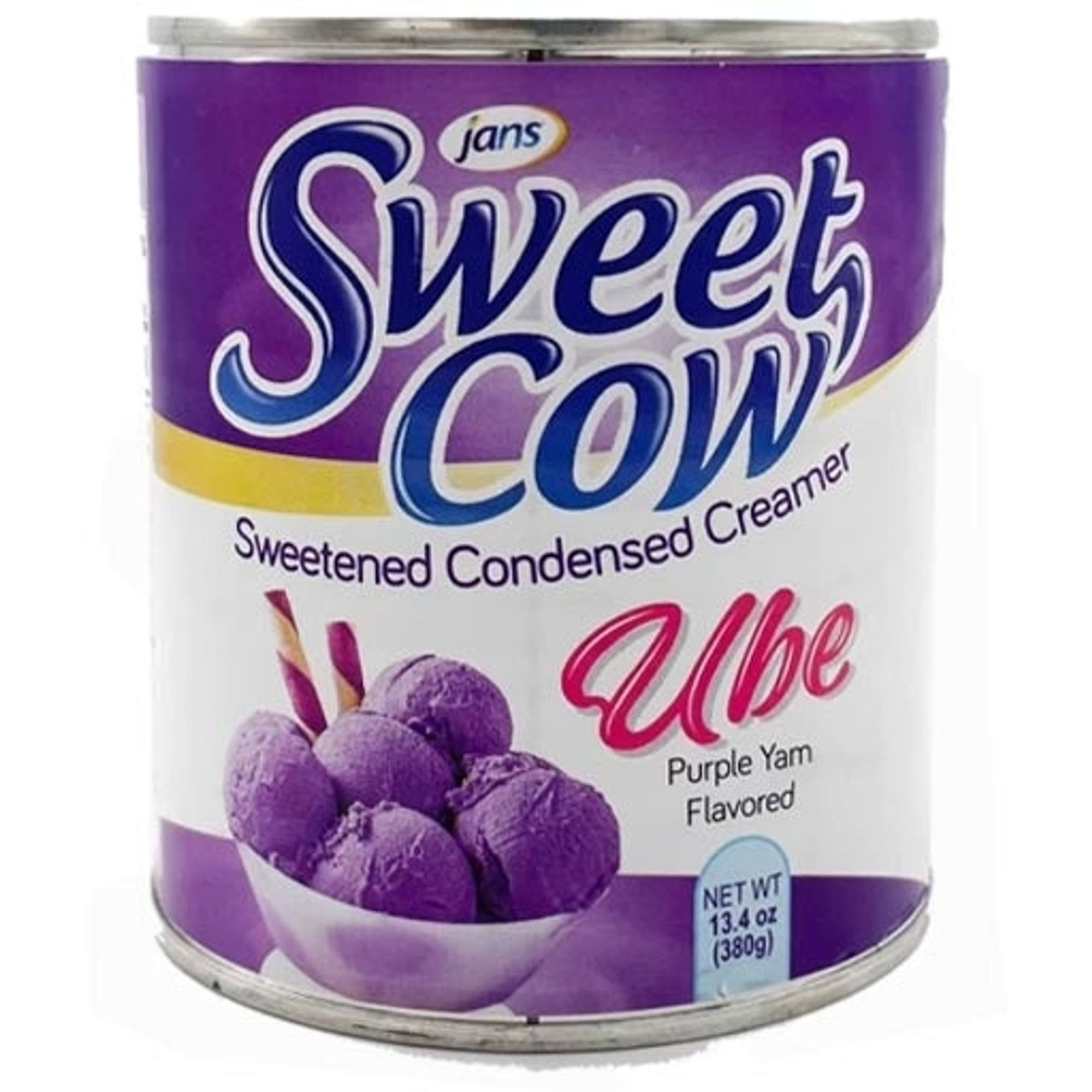 A can of ube-flavored condensed creamer from the Sweet Cow brand