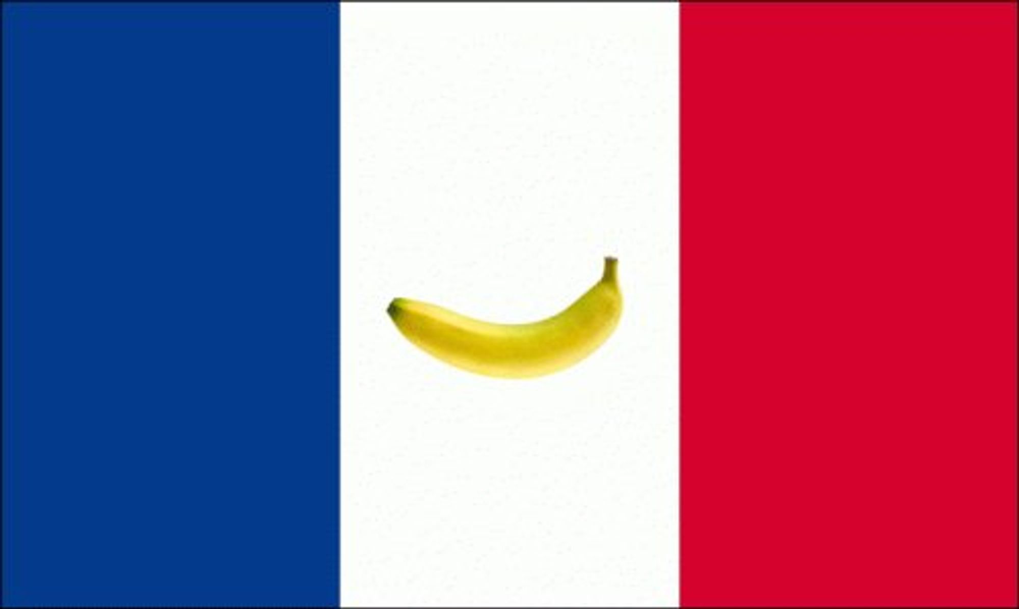 Drapeau français bleu blanc rouge avec une banane au milieu