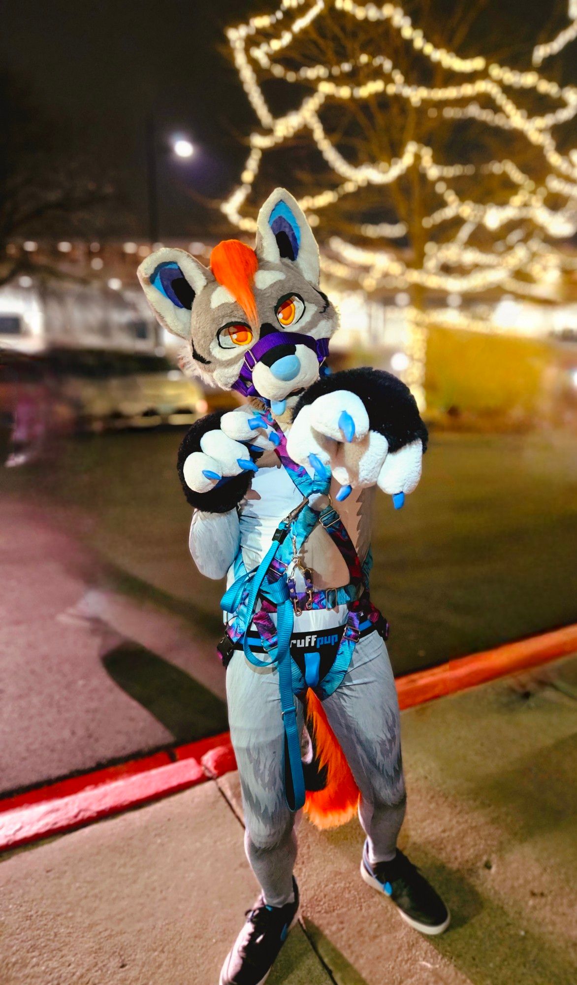 Coyote fursuiter poses for the camera