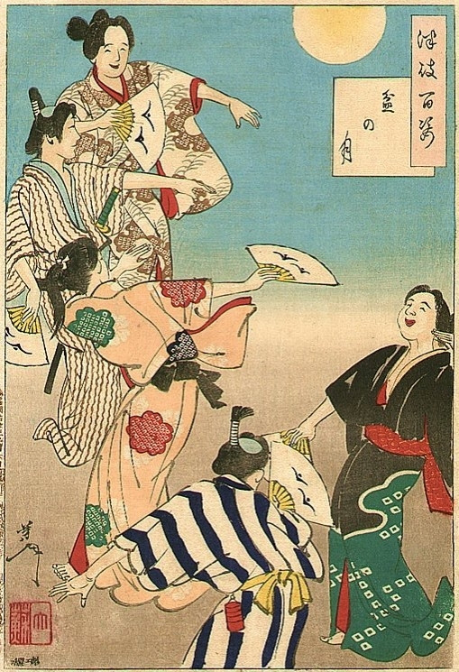 Japanese ukiyo-e print depicting the traditional Bon odori dance.