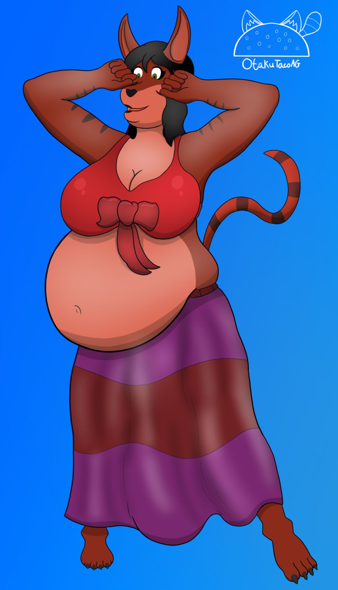 Trade for @macprocyon.bsky.social who wanted his Tabaxi girl fat and belly dancing, he had me at belly dancing so.