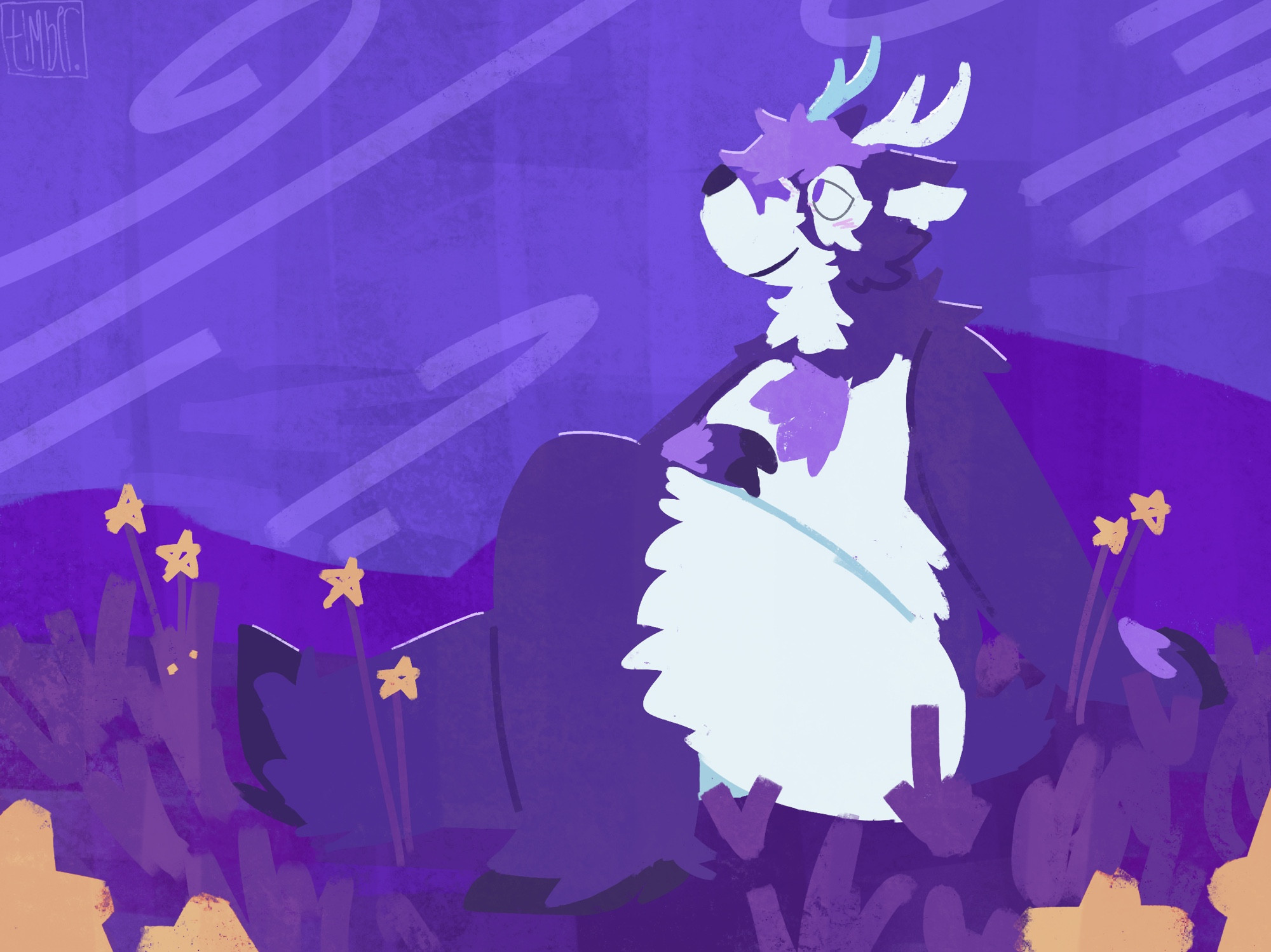 ode chilling, sitting in a purple place