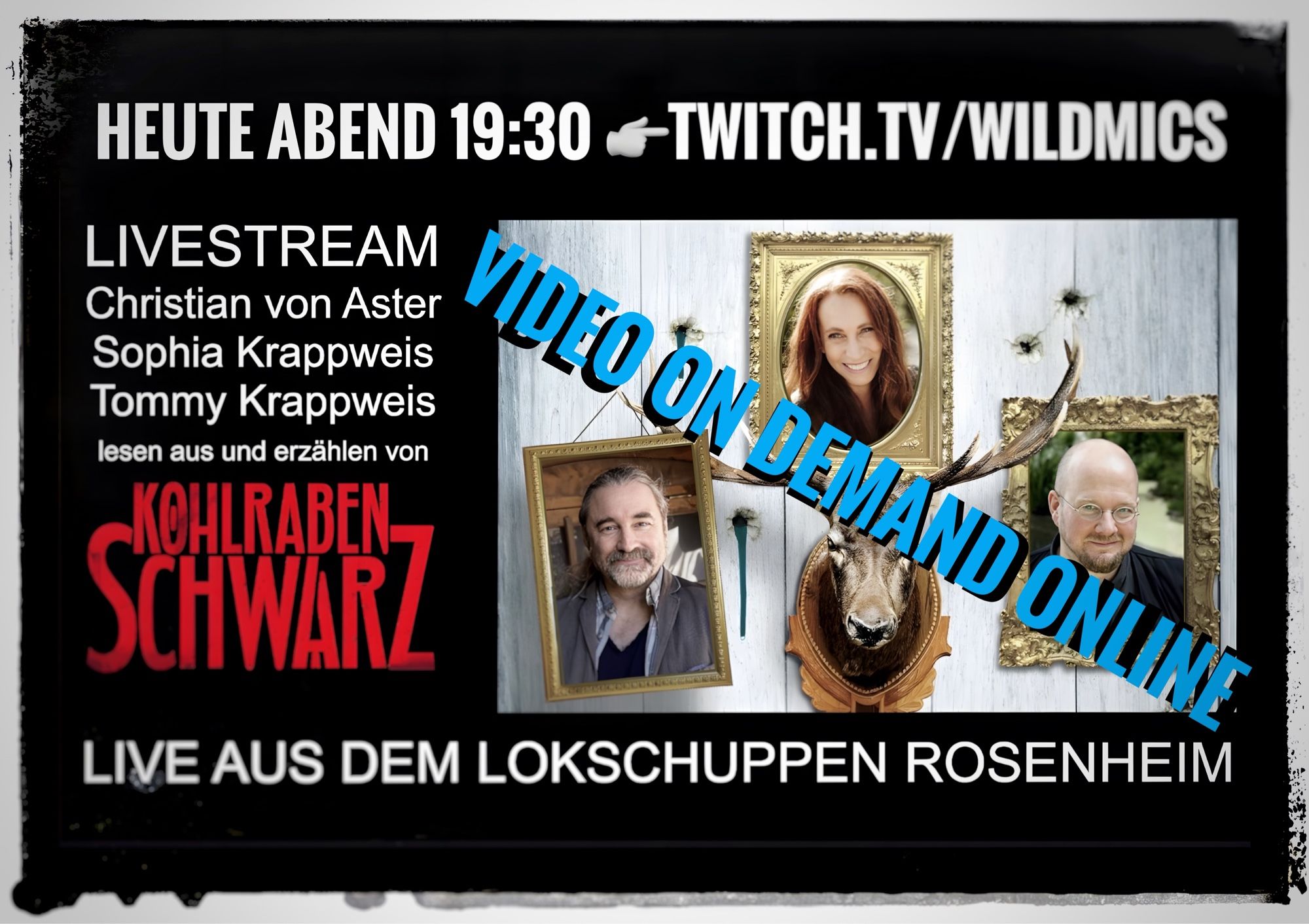 Grafische Ankündigung des gestrigen Livestreams mit Info "Video on Demand online"