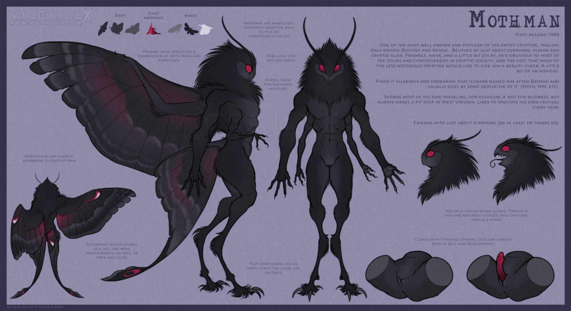 Reference sheets for The Jersey Devil and Mothman