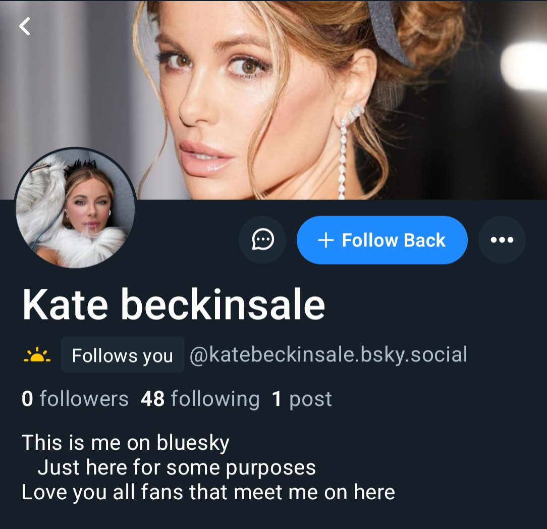 A very fake Kate Beckinsale bluesky account