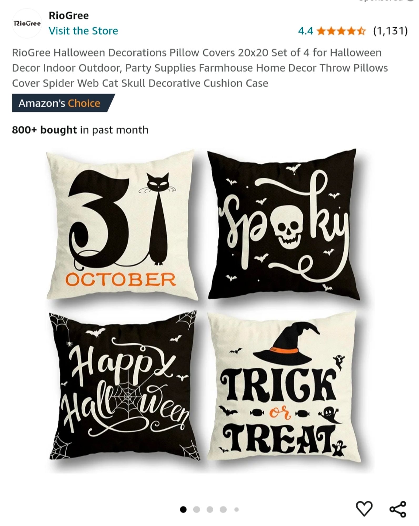 A screenshot of an Amazon ad for Halloween pillows where one looks like it says SPOKY instead of SPOOKY