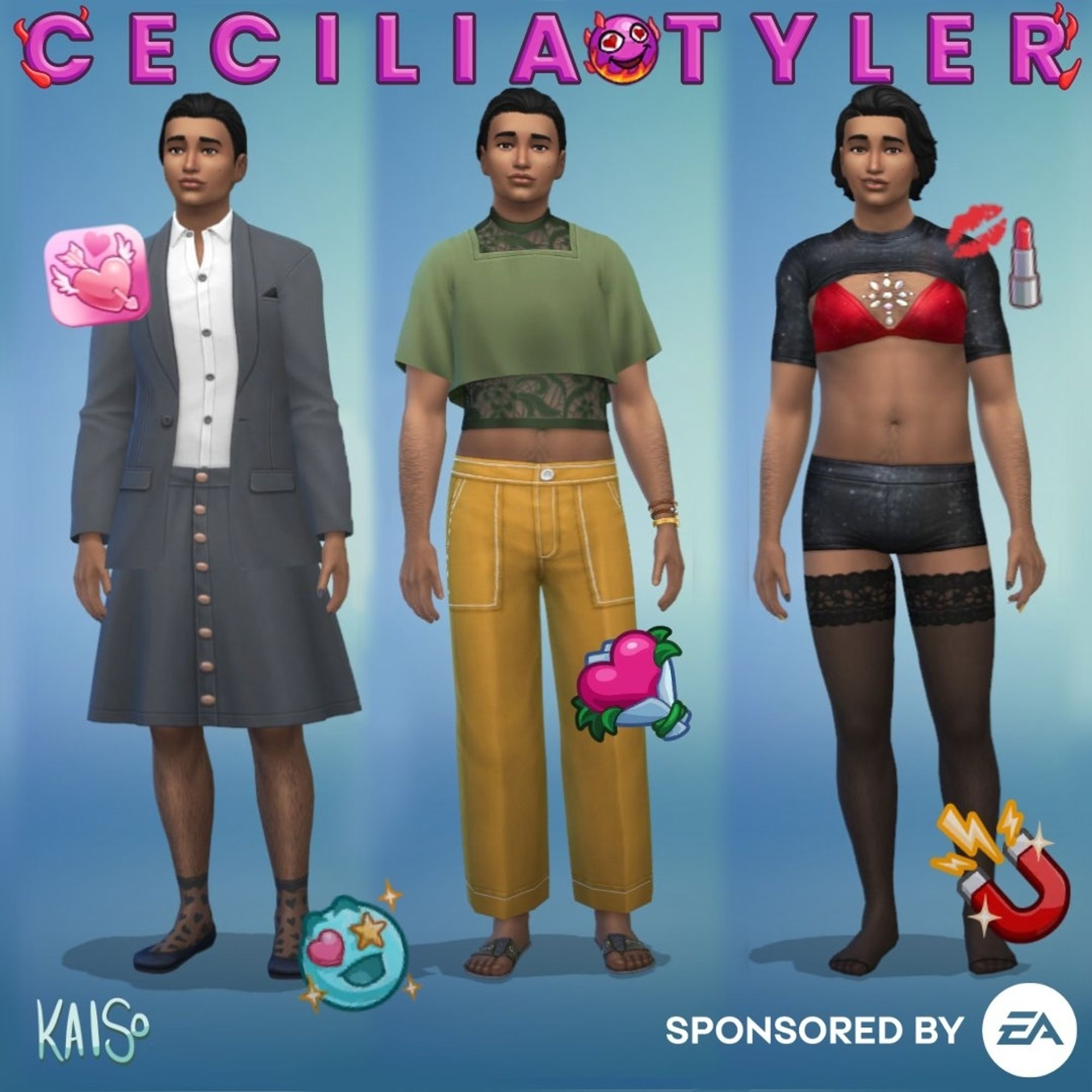 Cecilia Tyler's two everyday outfits and sleepwear