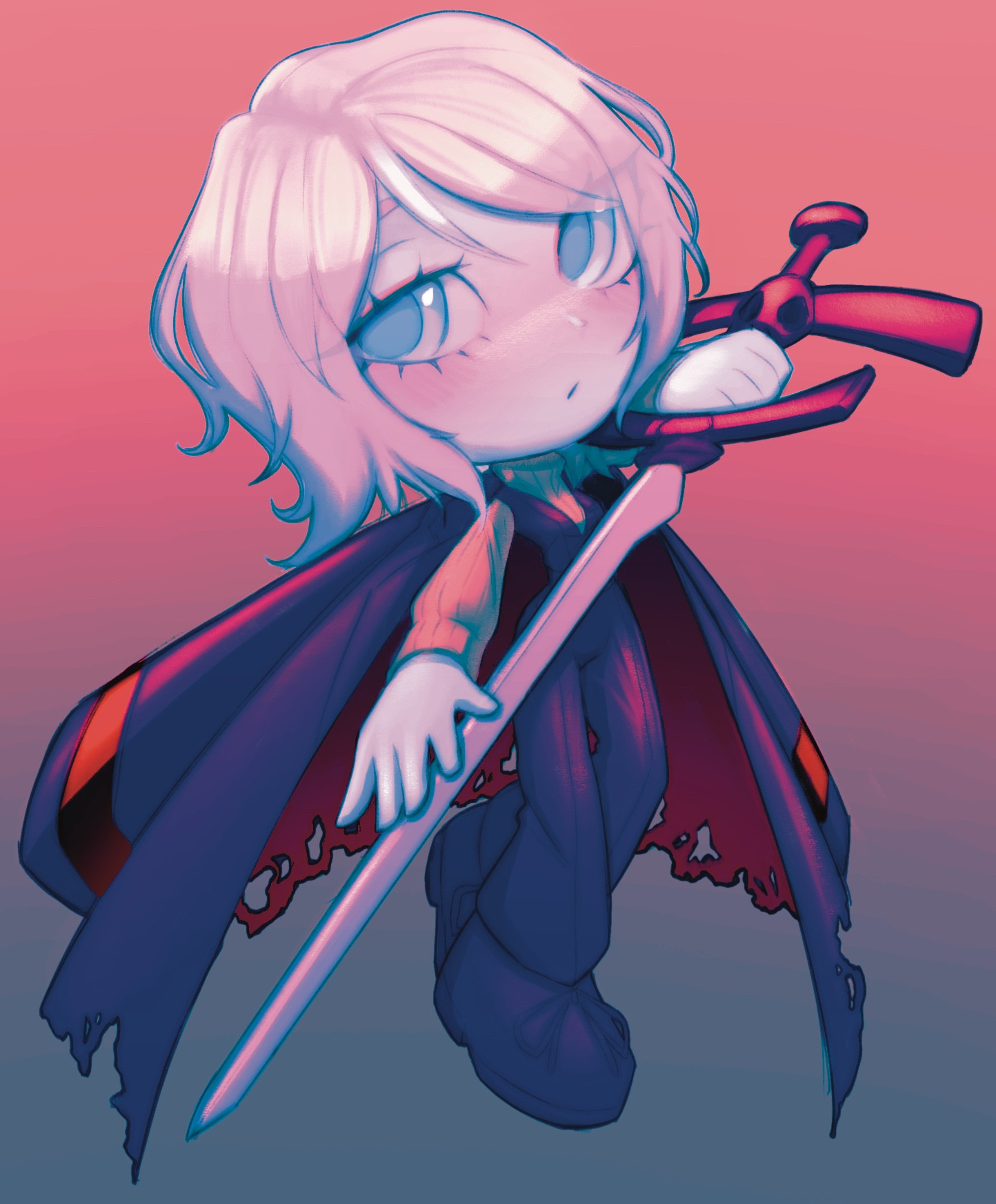 Faust from the hit free to play indie gacha game limbus company in chibi form.  She is wielding her sword both incorrectly, and in the wrong hand. Why?  Because I’m silly like that (and drew it like that by accident)