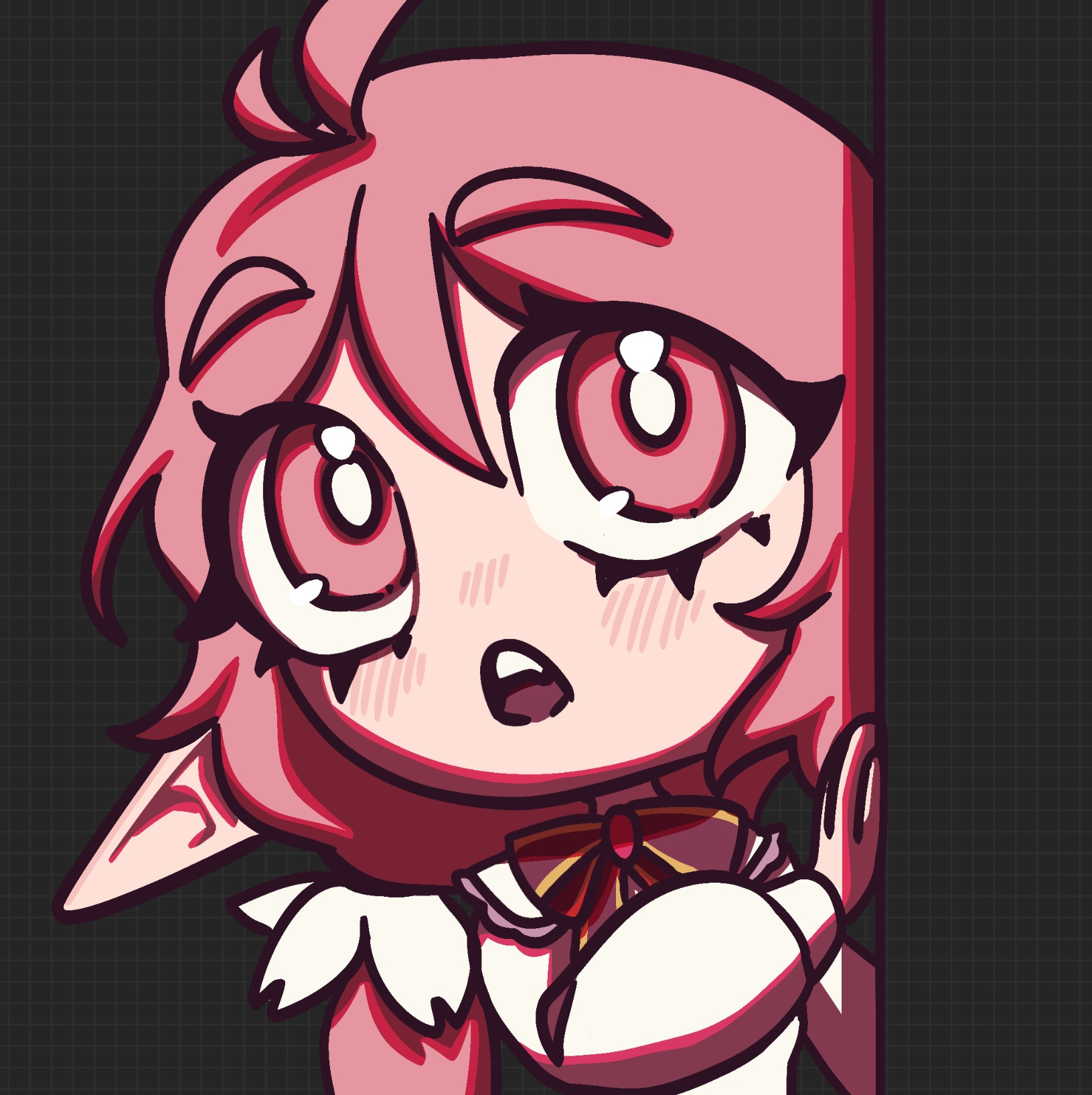 Work in progress custom emote for my twitch, and eventually YouTube channel @SGLilac

My VTuber avatar peeking from behind a wall