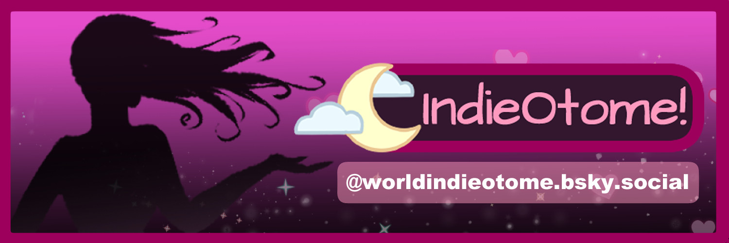 The Bluesky Indie Otome banner with new Twitch style logo and bluesky social link 