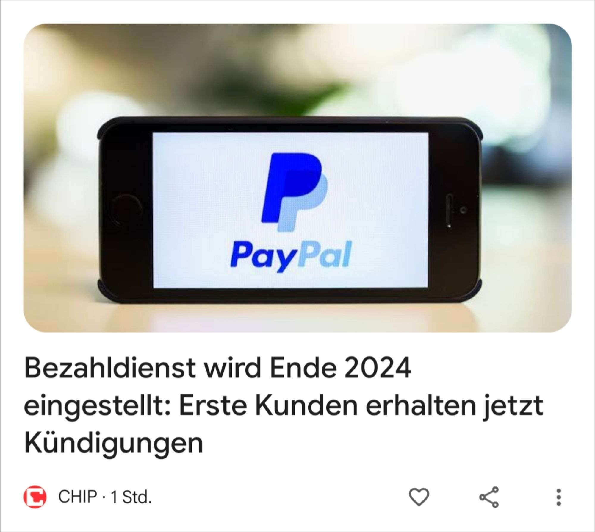 Screenshot von einem teaser der CHIP über Giropay, bebildert mit dem Logo von PayPal.