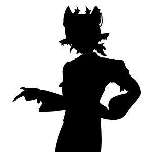 Thigh-up Silhouette of a vtuber image. They are pointing their finger.